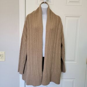 Max Studio Wool Alpaca Blend Open Cardigan Sweater Camel Tan Chunky Knit Size L